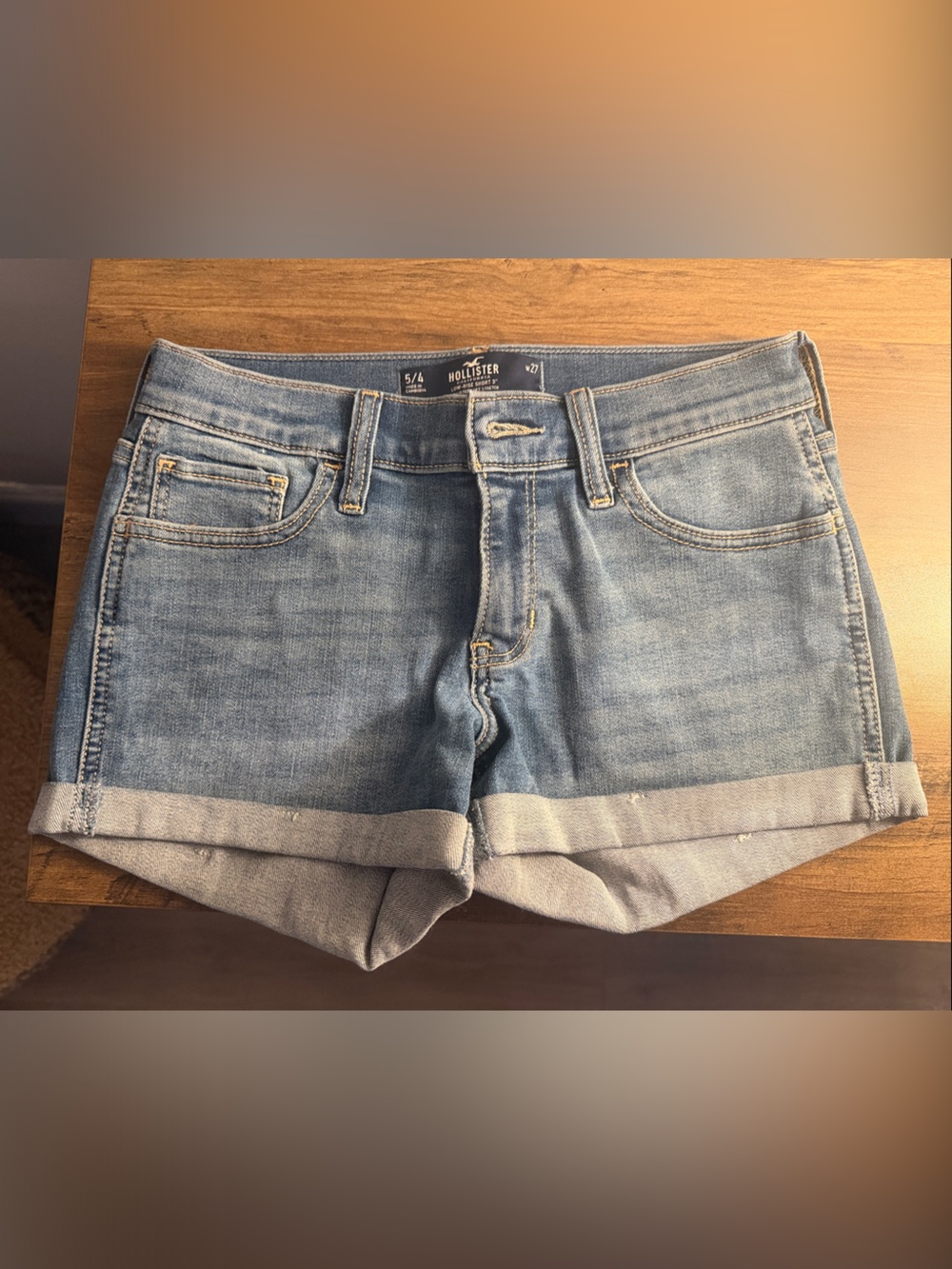 Hollister Light Wash Rolled Cuff Denim Shorts - Light Blue